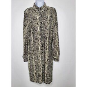 Norma Kamali Womens Snake Print Shirt Dress Size L Button Up Long Sleeve Stretch